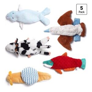 5 Pack Dog Squeaky Plush Toys Stuffing Free Crinkle Interactive Pet Toys